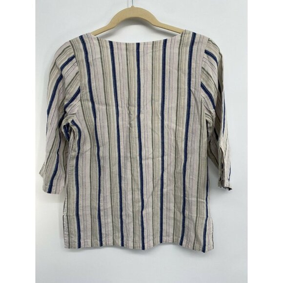 Tommy Bahama large linen blend top stripe Silver Metallic Boho 3/4 SLEEVE LACE - Picture 4 of 4